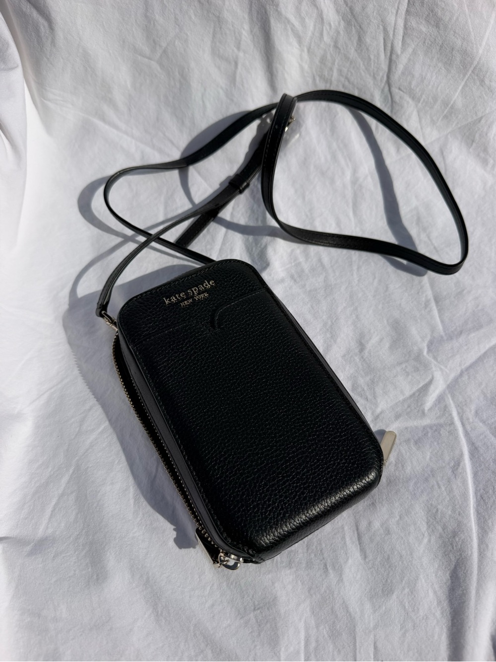 kate spade Black Pebbled Leather Crossbody Phone Pouch
